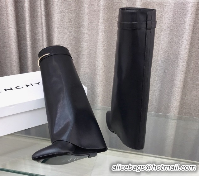 Unique Style Givenchy Shark Wedge High Boots 9.5cm in Shiny Calfskin Leather Black 0226074