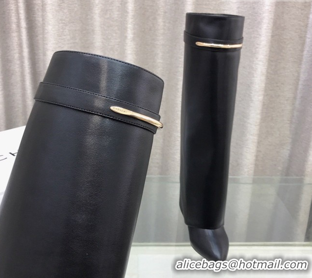 Unique Style Givenchy Shark Wedge High Boots 9.5cm in Shiny Calfskin Leather Black 0226074