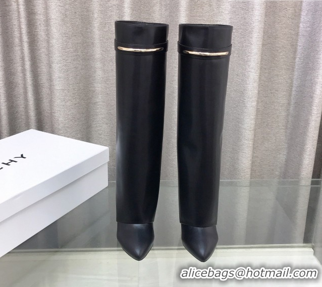 Unique Style Givenchy Shark Wedge High Boots 9.5cm in Shiny Calfskin Leather Black 0226074