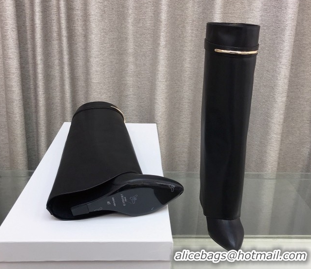Unique Style Givenchy Shark Wedge High Boots 9.5cm in Shiny Calfskin Leather Black 0226074