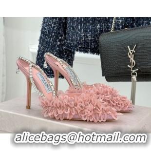 Sumptuous Jimmy Choo Mesh Pumps 10cm with Petal Embroidery and Strass Strap Light Pink 0206093 2026