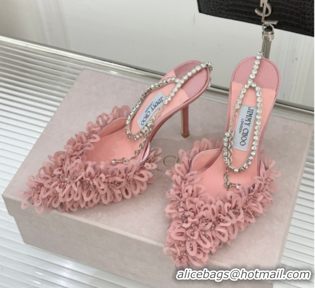 Sumptuous Jimmy Choo Mesh Pumps 10cm with Petal Embroidery and Strass Strap Light Pink 0206093 2026