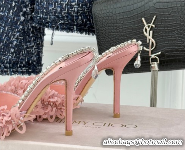 Sumptuous Jimmy Choo Mesh Pumps 10cm with Petal Embroidery and Strass Strap Light Pink 0206093 2026