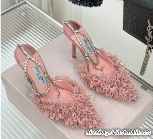 Sumptuous Jimmy Choo Mesh Pumps 10cm with Petal Embroidery and Strass Strap Light Pink 0206093 2026