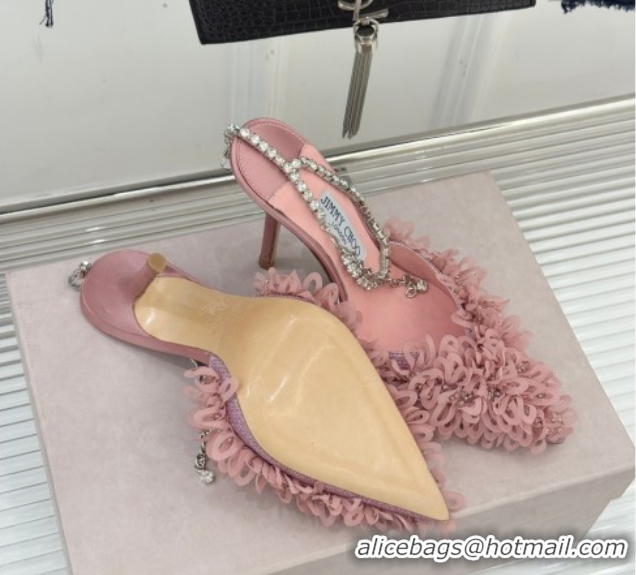 Sumptuous Jimmy Choo Mesh Pumps 10cm with Petal Embroidery and Strass Strap Light Pink 0206093 2026