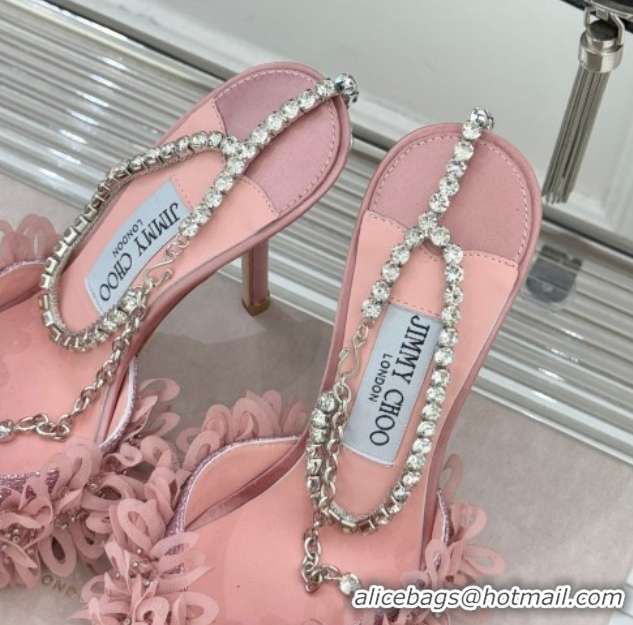 Sumptuous Jimmy Choo Mesh Pumps 10cm with Petal Embroidery and Strass Strap Light Pink 0206093 2026