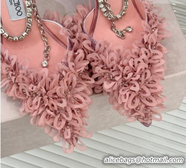 Sumptuous Jimmy Choo Mesh Pumps 10cm with Petal Embroidery and Strass Strap Light Pink 0206093 2026