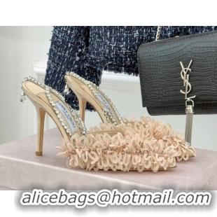 Classic Hot Jimmy Choo Mesh Pumps 10cm with Petal Embroidery and Strass Strap Beige 60206094 2026