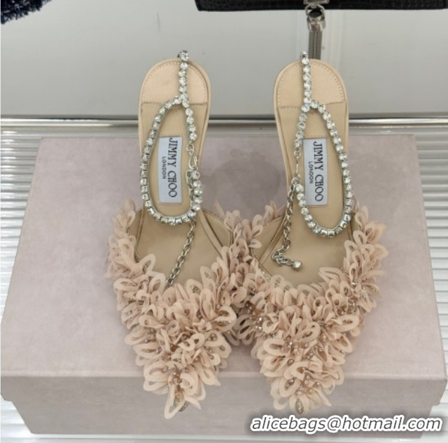 Classic Hot Jimmy Choo Mesh Pumps 10cm with Petal Embroidery and Strass Strap Beige 60206094 2026