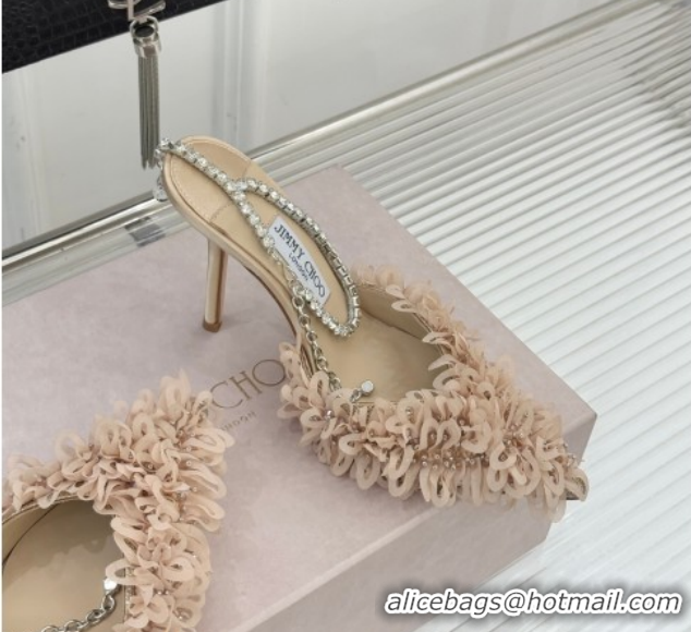 Classic Hot Jimmy Choo Mesh Pumps 10cm with Petal Embroidery and Strass Strap Beige 60206094 2026
