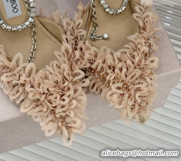 Classic Hot Jimmy Choo Mesh Pumps 10cm with Petal Embroidery and Strass Strap Beige 60206094 2026