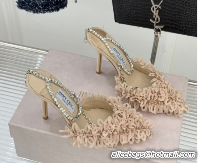 Classic Hot Jimmy Choo Mesh Pumps 10cm with Petal Embroidery and Strass Strap Beige 60206094 2026