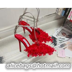 Purchase Jimmy Choo Mesh Pumps 10cm with Petal Embroidery and Strass Strap Red 0206095 2026