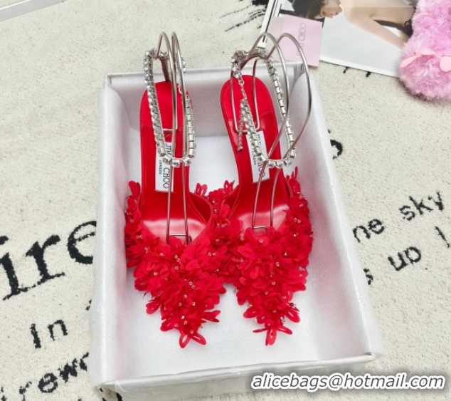Purchase Jimmy Choo Mesh Pumps 10cm with Petal Embroidery and Strass Strap Red 0206095 2026