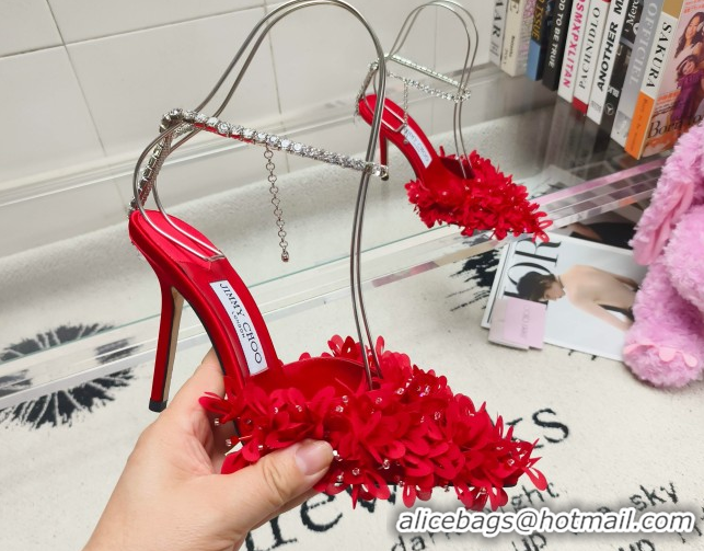 Purchase Jimmy Choo Mesh Pumps 10cm with Petal Embroidery and Strass Strap Red 0206095 2026