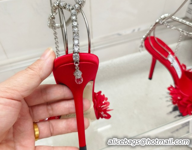 Purchase Jimmy Choo Mesh Pumps 10cm with Petal Embroidery and Strass Strap Red 0206095 2026