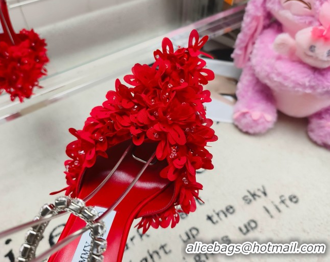 Purchase Jimmy Choo Mesh Pumps 10cm with Petal Embroidery and Strass Strap Red 0206095 2026