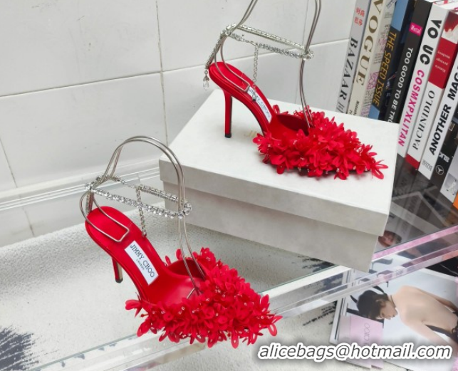Purchase Jimmy Choo Mesh Pumps 10cm with Petal Embroidery and Strass Strap Red 0206095 2026