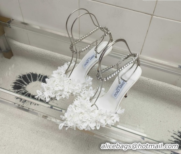 Grade Quality Jimmy Choo Mesh Pumps 10cm with Petal Embroidery and Strass Strap White 0206096 2026
