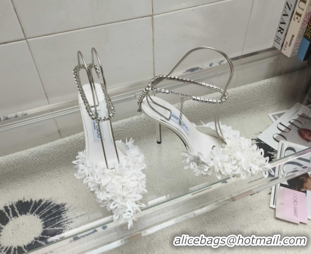 Grade Quality Jimmy Choo Mesh Pumps 10cm with Petal Embroidery and Strass Strap White 0206096 2026