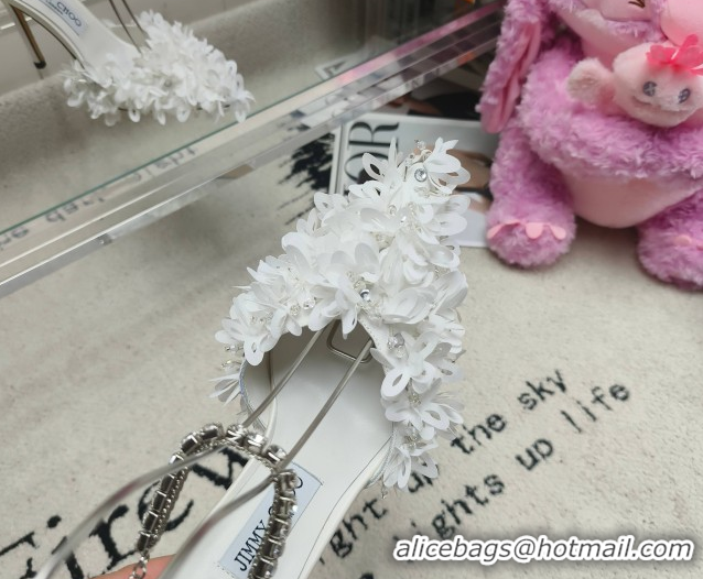 Grade Quality Jimmy Choo Mesh Pumps 10cm with Petal Embroidery and Strass Strap White 0206096 2026