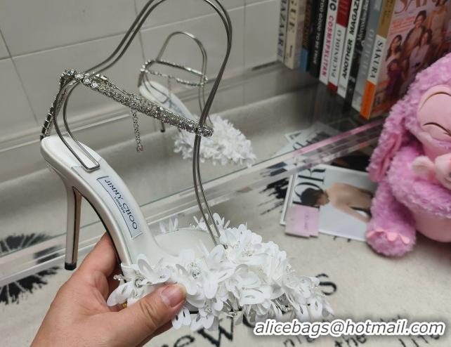 Grade Quality Jimmy Choo Mesh Pumps 10cm with Petal Embroidery and Strass Strap White 0206096 2026