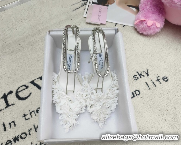 Grade Quality Jimmy Choo Mesh Pumps 10cm with Petal Embroidery and Strass Strap White 0206096 2026