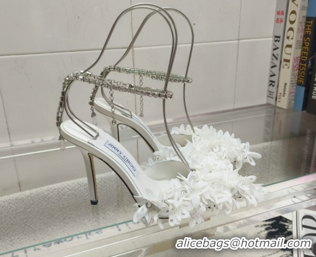 Grade Quality Jimmy Choo Mesh Pumps 10cm with Petal Embroidery and Strass Strap White 0206096 2026