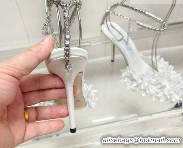 Grade Quality Jimmy Choo Mesh Pumps 10cm with Petal Embroidery and Strass Strap White 0206096 2026