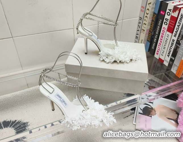 Grade Quality Jimmy Choo Mesh Pumps 10cm with Petal Embroidery and Strass Strap White 0206096 2026