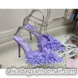 Pretty Style Jimmy Choo Mesh Pumps 10cm with Petal Embroidery and Strass Strap Light Purple 0206097 2026