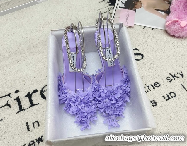 Pretty Style Jimmy Choo Mesh Pumps 10cm with Petal Embroidery and Strass Strap Light Purple 0206097 2026