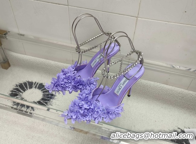 Pretty Style Jimmy Choo Mesh Pumps 10cm with Petal Embroidery and Strass Strap Light Purple 0206097 2026