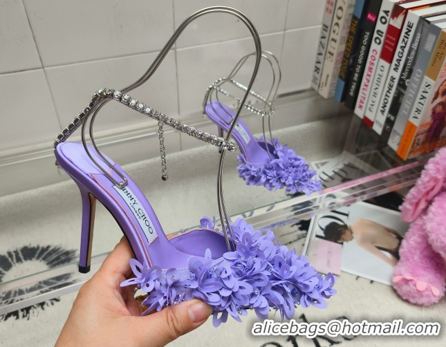 Pretty Style Jimmy Choo Mesh Pumps 10cm with Petal Embroidery and Strass Strap Light Purple 0206097 2026