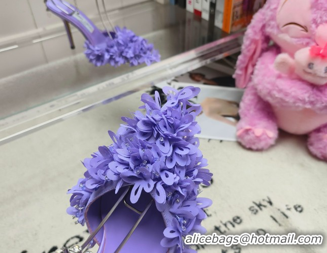 Pretty Style Jimmy Choo Mesh Pumps 10cm with Petal Embroidery and Strass Strap Light Purple 0206097 2026