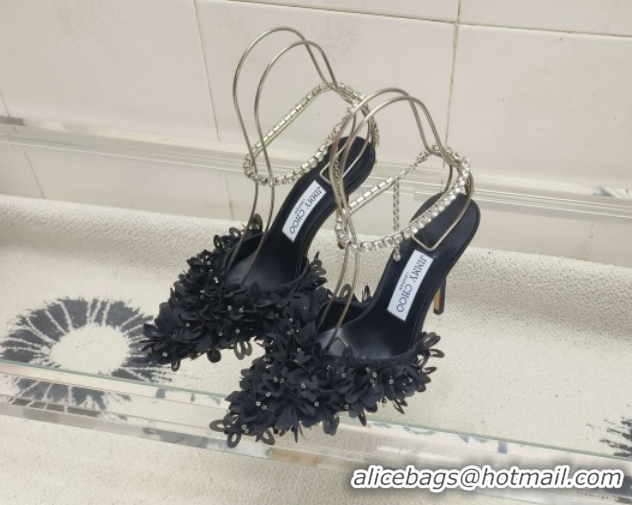 Buy Luxury Jimmy Choo Mesh Pumps 10cm with Petal Embroidery and Strass Strap Black 0206098 2026
