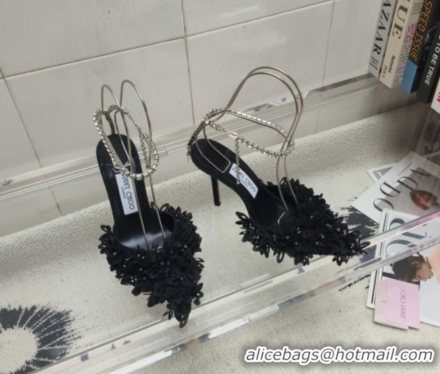 Buy Luxury Jimmy Choo Mesh Pumps 10cm with Petal Embroidery and Strass Strap Black 0206098 2026