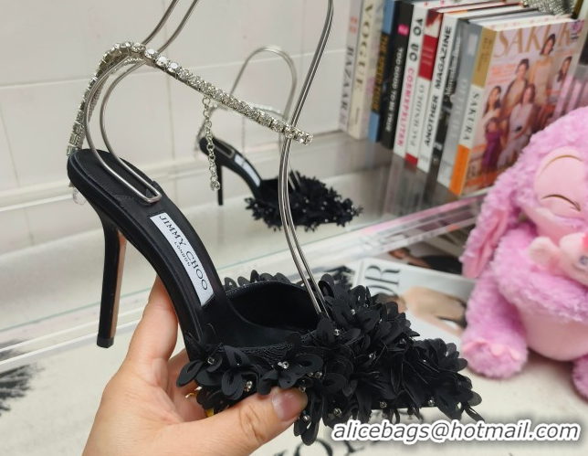 Buy Luxury Jimmy Choo Mesh Pumps 10cm with Petal Embroidery and Strass Strap Black 0206098 2026