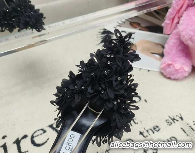 Buy Luxury Jimmy Choo Mesh Pumps 10cm with Petal Embroidery and Strass Strap Black 0206098 2026