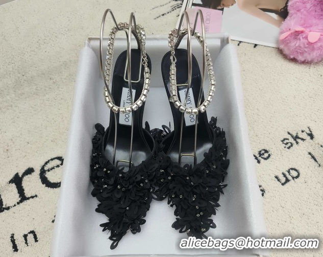 Buy Luxury Jimmy Choo Mesh Pumps 10cm with Petal Embroidery and Strass Strap Black 0206098 2026