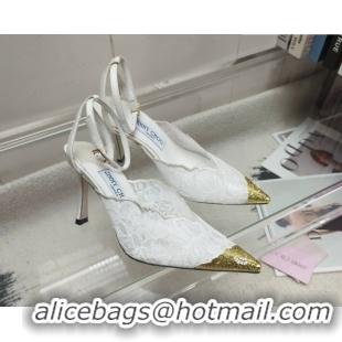 Best Price Jimmy Choo Faiz Lace Pumps 9cm with Metal Detail White 60206100 2026