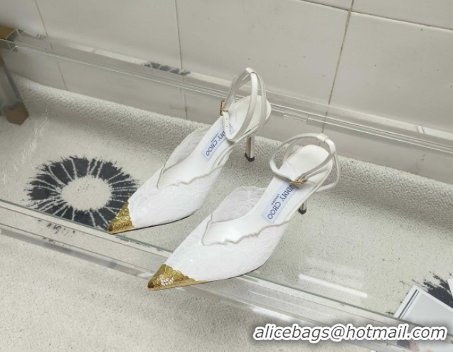 Best Price Jimmy Choo Faiz Lace Pumps 9cm with Metal Detail White 60206100 2026