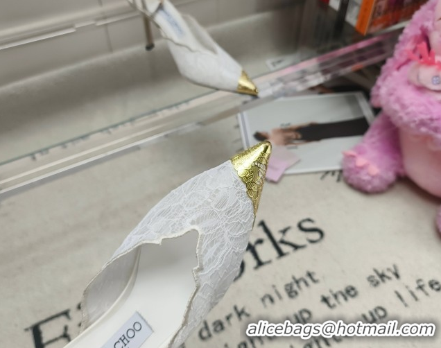 Best Price Jimmy Choo Faiz Lace Pumps 9cm with Metal Detail White 60206100 2026