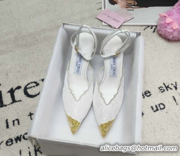Best Price Jimmy Choo Faiz Lace Pumps 9cm with Metal Detail White 60206100 2026