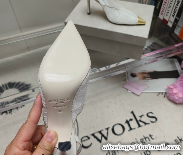 Best Price Jimmy Choo Faiz Lace Pumps 9cm with Metal Detail White 60206100 2026