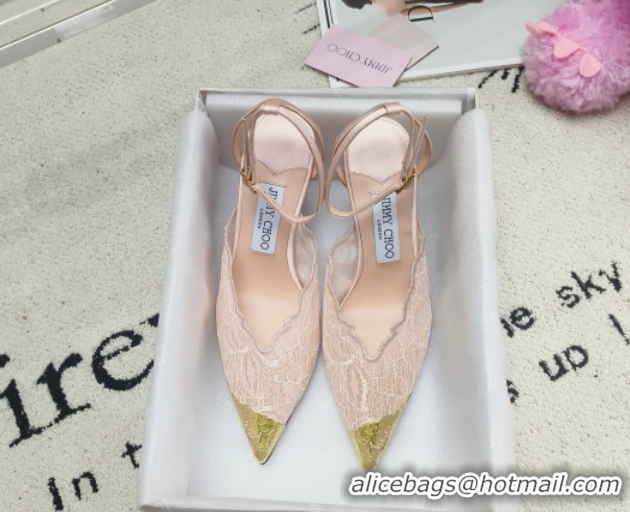 Best Grade Jimmy Choo Faiz Lace Pumps 9cm with Metal Detail Light Pink 0206101 2026