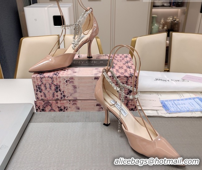 Buy Discount Jimmy Choo Stevie Pumps 8cm in Patent Leather with Strass Strap Nude 0206103 2026
