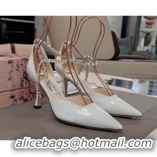 Popular Style Jimmy Choo Stevie Pumps 8cm in Patent Leather with Strass Strap White 0206104 2026