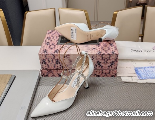 Popular Style Jimmy Choo Stevie Pumps 8cm in Patent Leather with Strass Strap White 0206104 2026