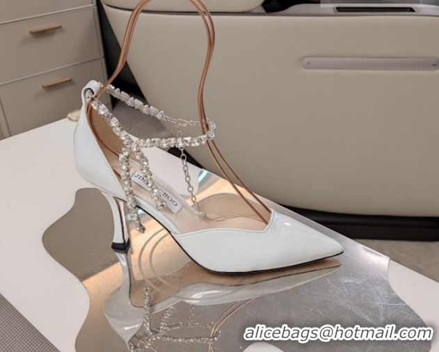 Popular Style Jimmy Choo Stevie Pumps 8cm in Patent Leather with Strass Strap White 0206104 2026